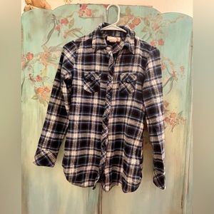 Vintage OP blue checkered button up flannel with pockets. Jr sm 3/5 great cond.